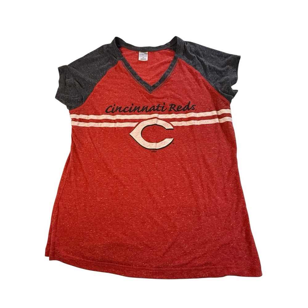 Cincinnati Reds‎ Women's V-Neck Raglan Tee XL Red Gray MLB Baseball Casual Fan